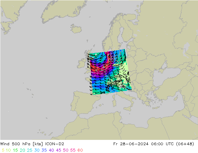 风 500 hPa ICON-D2 星期五 28.06.2024 06 UTC