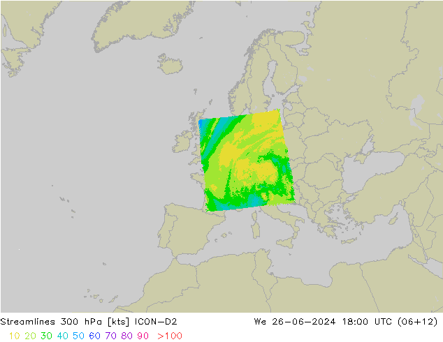 风 300 hPa ICON-D2 星期三 26.06.2024 18 UTC