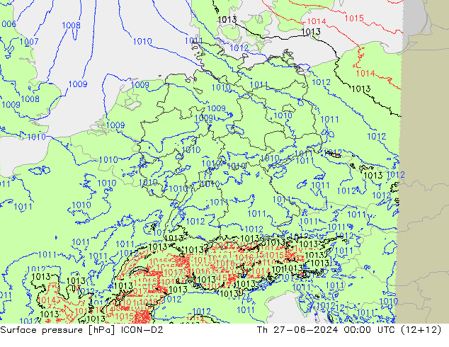 地面气压 ICON-D2 星期四 27.06.2024 00 UTC