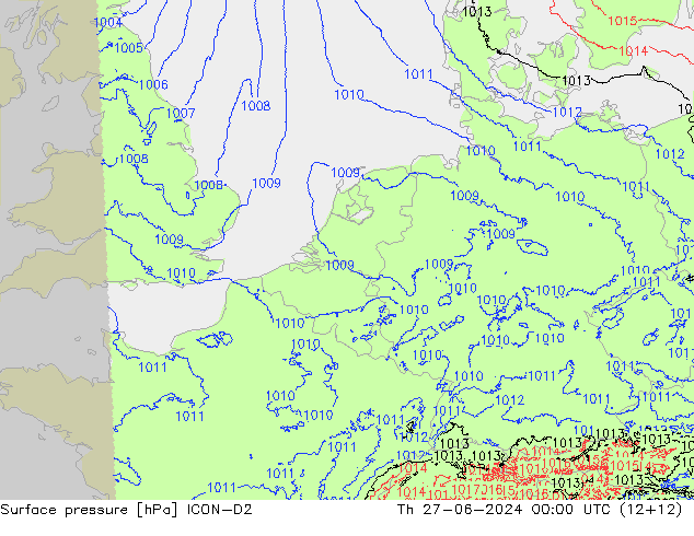 地面气压 ICON-D2 星期四 27.06.2024 00 UTC