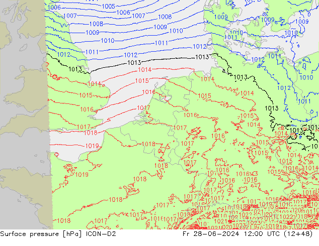 Luchtdruk (Grond) ICON-D2 vr 28.06.2024 12 UTC