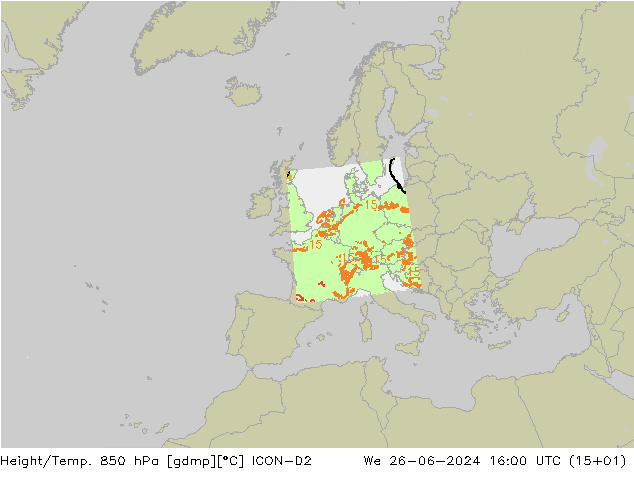 Hoogte/Temp. 850 hPa ICON-D2 wo 26.06.2024 16 UTC