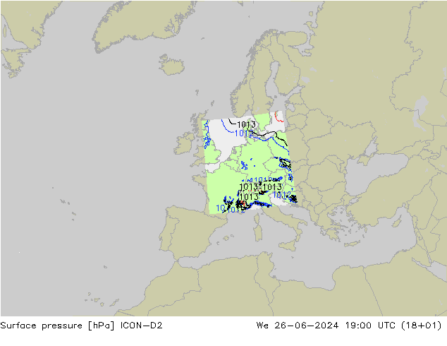 地面气压 ICON-D2 星期三 26.06.2024 19 UTC