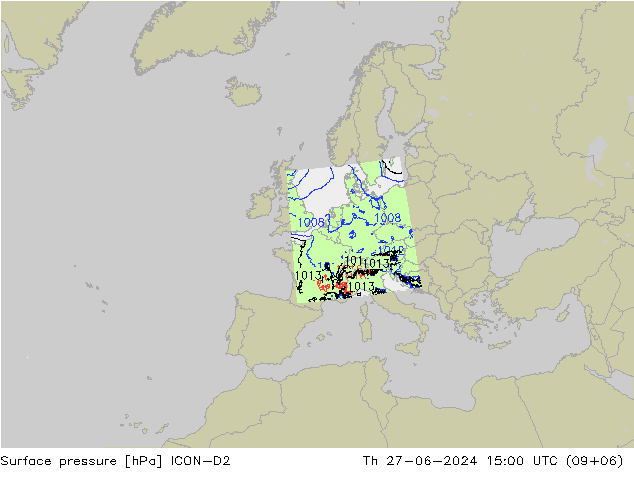 Luchtdruk (Grond) ICON-D2 do 27.06.2024 15 UTC