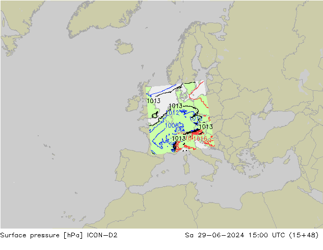 Pressione al suolo ICON-D2 sab 29.06.2024 15 UTC