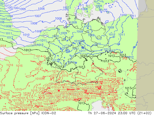 Luchtdruk (Grond) ICON-D2 do 27.06.2024 23 UTC