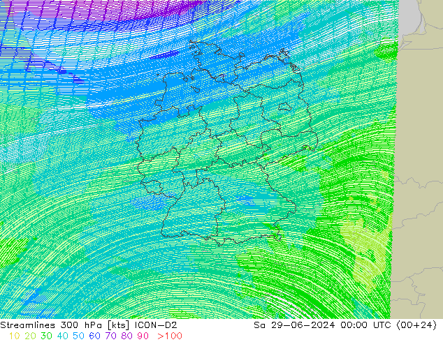 风 300 hPa ICON-D2 星期六 29.06.2024 00 UTC