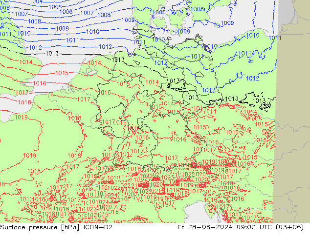 Surface pressure ICON-D2 Fr 28.06.2024 09 UTC