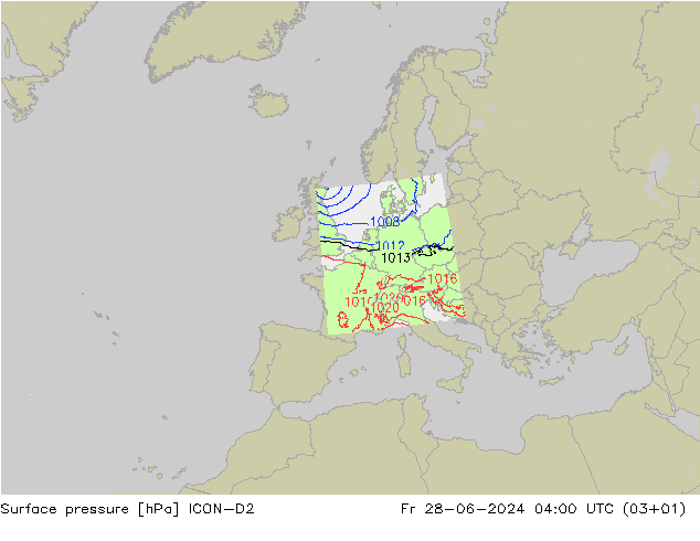 地面气压 ICON-D2 星期五 28.06.2024 04 UTC