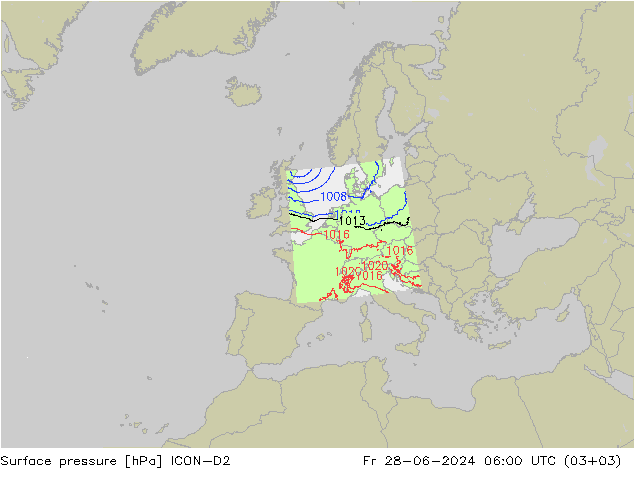Luchtdruk (Grond) ICON-D2 vr 28.06.2024 06 UTC