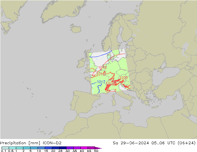 降水 ICON-D2 星期六 29.06.2024 06 UTC
