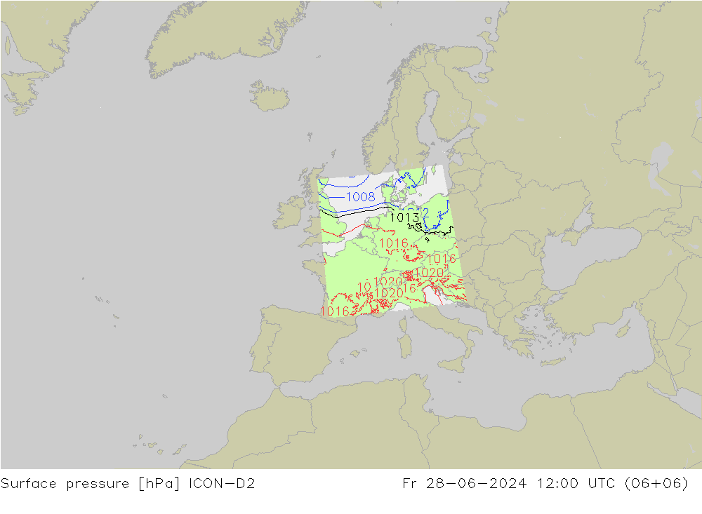 地面气压 ICON-D2 星期五 28.06.2024 12 UTC