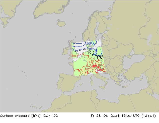 地面气压 ICON-D2 星期五 28.06.2024 13 UTC