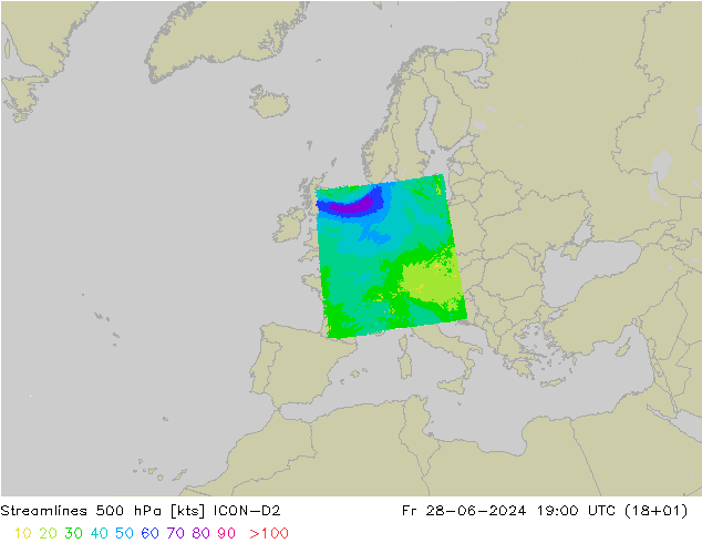 风 500 hPa ICON-D2 星期五 28.06.2024 19 UTC