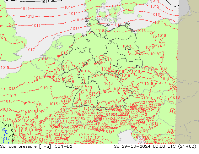 地面气压 ICON-D2 星期六 29.06.2024 00 UTC