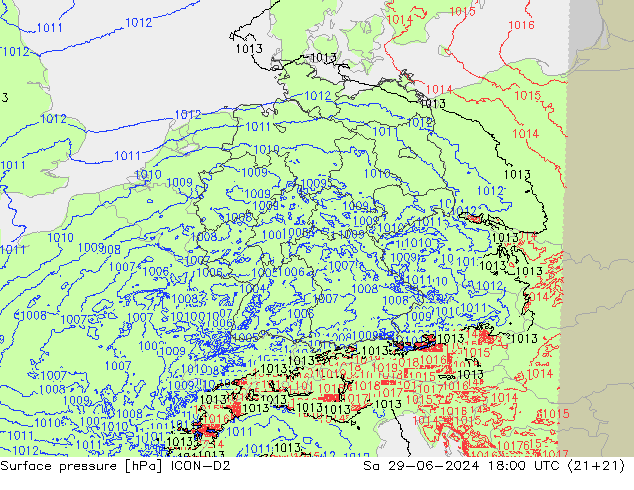 地面气压 ICON-D2 星期六 29.06.2024 18 UTC