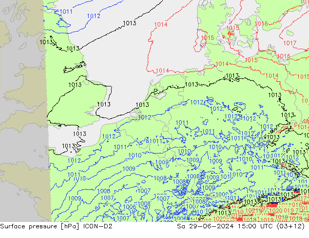 地面气压 ICON-D2 星期六 29.06.2024 15 UTC