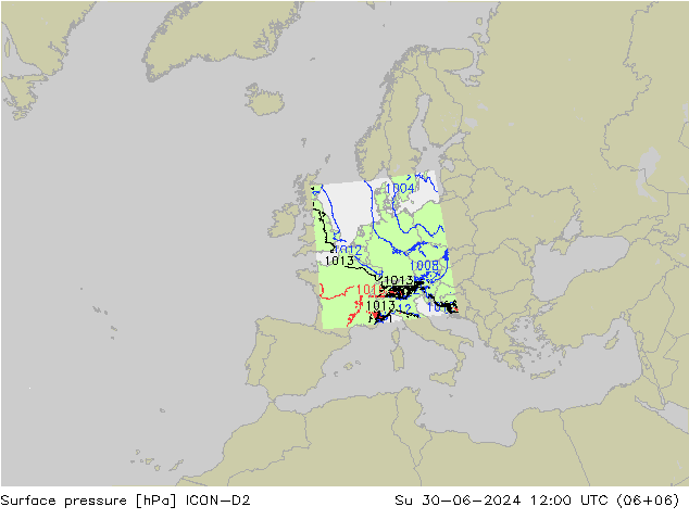 地面气压 ICON-D2 星期日 30.06.2024 12 UTC