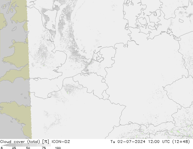 Bewolking (Totaal) ICON-D2 di 02.07.2024 12 UTC