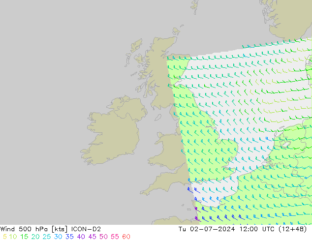 Wind 500 hPa ICON-D2 di 02.07.2024 12 UTC