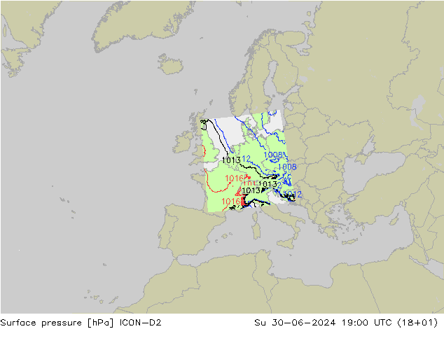 地面气压 ICON-D2 星期日 30.06.2024 19 UTC