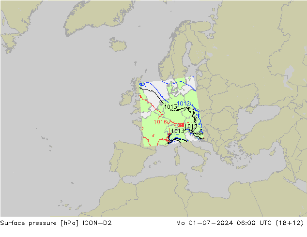 Luchtdruk (Grond) ICON-D2 ma 01.07.2024 06 UTC