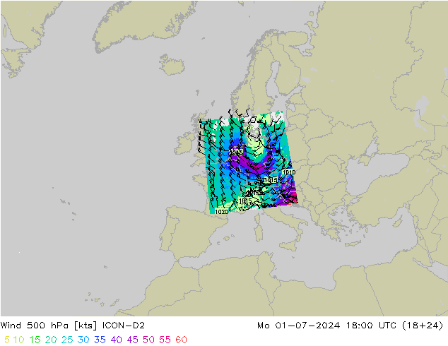 风 500 hPa ICON-D2 星期一 01.07.2024 18 UTC