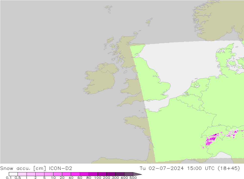 Totale sneeuw ICON-D2 di 02.07.2024 15 UTC