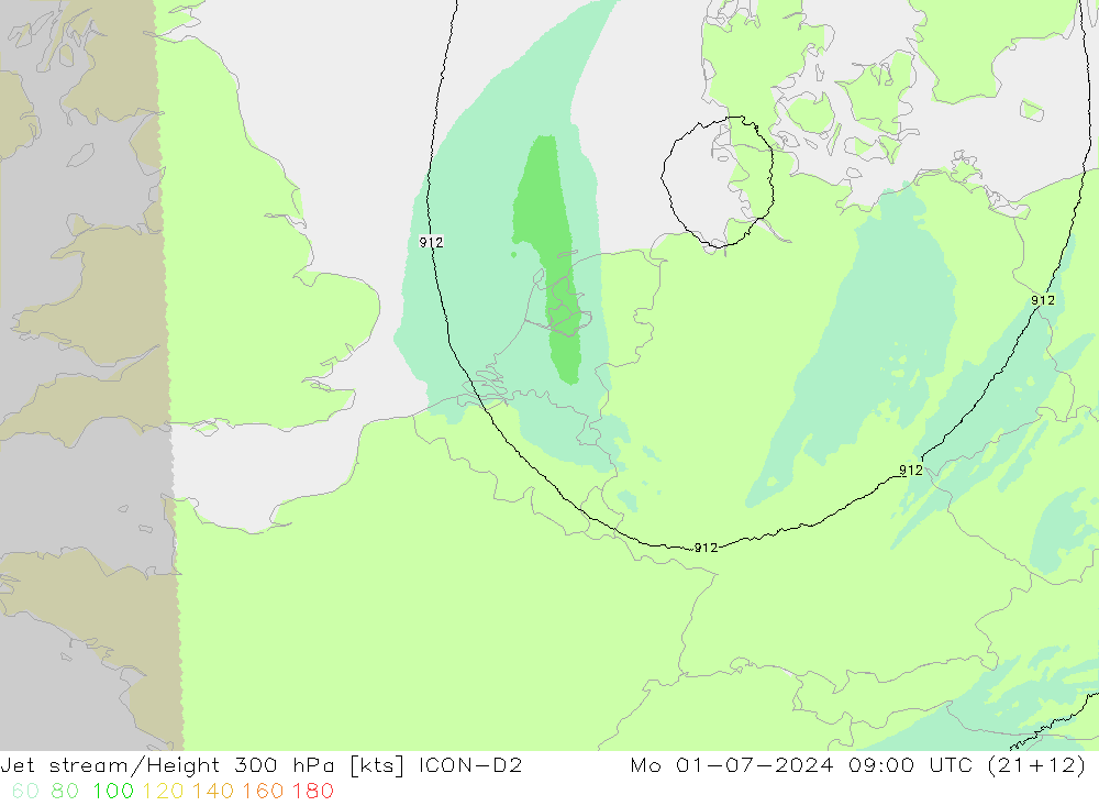 高速氣流 ICON-D2 星期一 01.07.2024 09 UTC