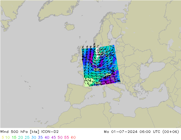 风 500 hPa ICON-D2 星期一 01.07.2024 06 UTC