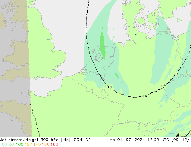 高速氣流 ICON-D2 星期一 01.07.2024 12 UTC