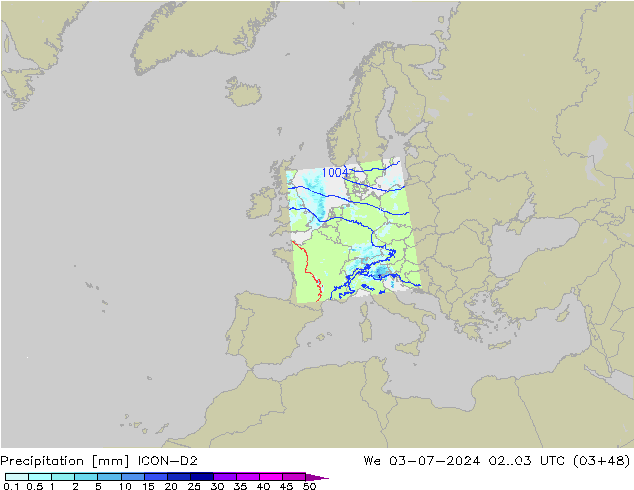 降水 ICON-D2 星期三 03.07.2024 03 UTC