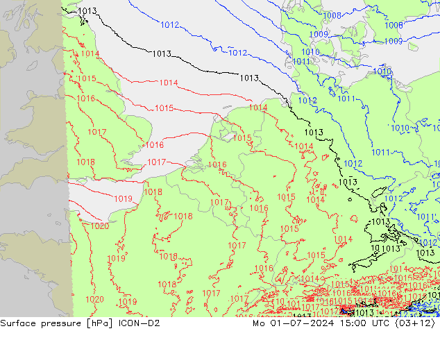 地面气压 ICON-D2 星期一 01.07.2024 15 UTC