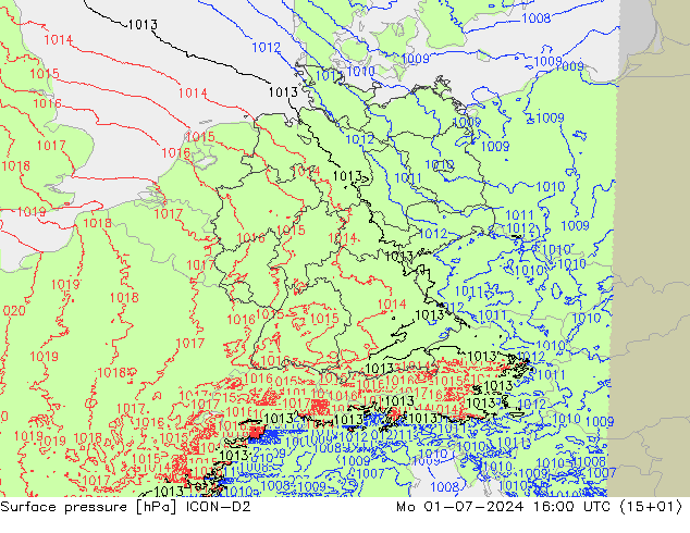 地面气压 ICON-D2 星期一 01.07.2024 16 UTC