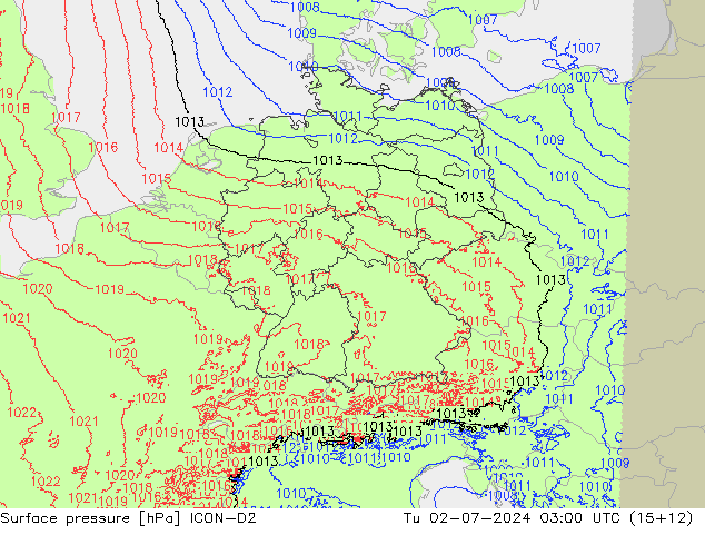地面气压 ICON-D2 星期二 02.07.2024 03 UTC
