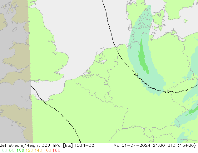 高速氣流 ICON-D2 星期一 01.07.2024 21 UTC