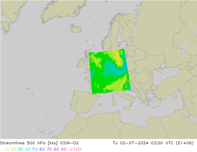 风 500 hPa ICON-D2 星期二 02.07.2024 03 UTC