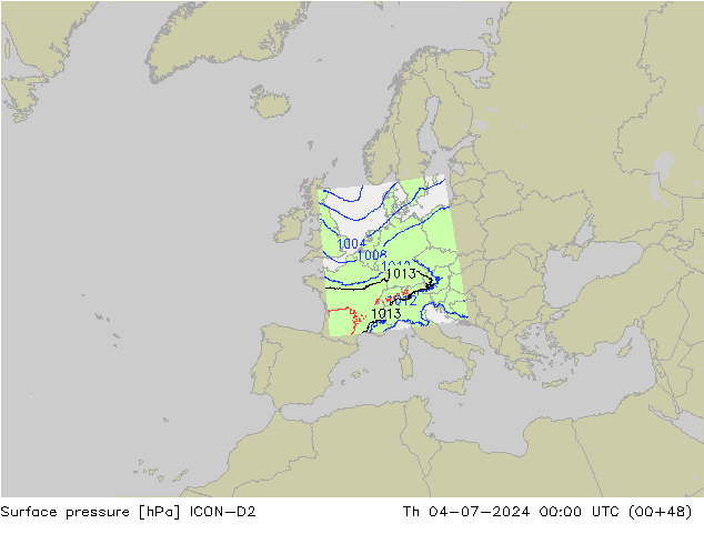 地面气压 ICON-D2 星期四 04.07.2024 00 UTC