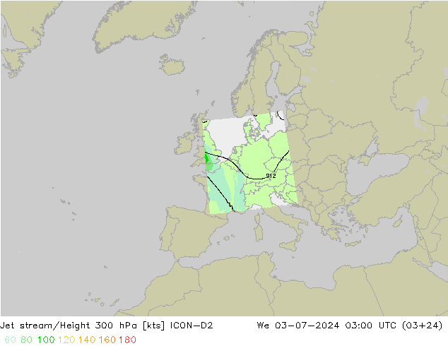 高速氣流 ICON-D2 星期三 03.07.2024 03 UTC