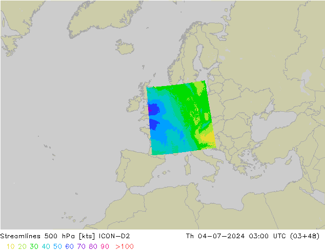 风 500 hPa ICON-D2 星期四 04.07.2024 03 UTC