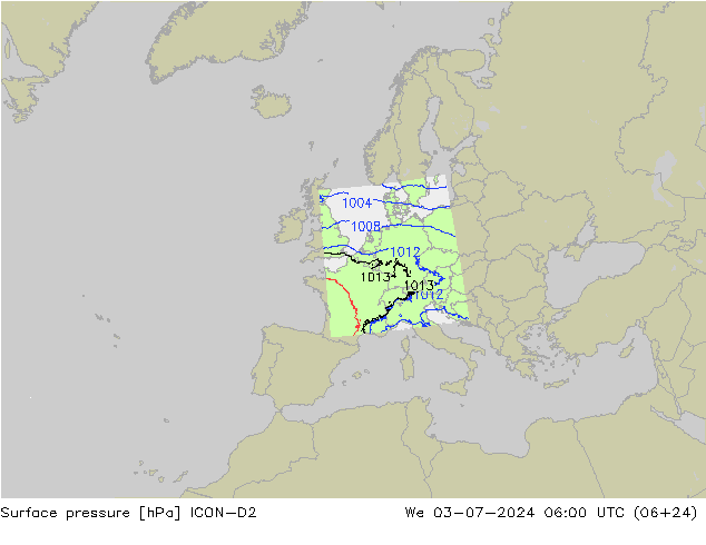 Luchtdruk (Grond) ICON-D2 wo 03.07.2024 06 UTC