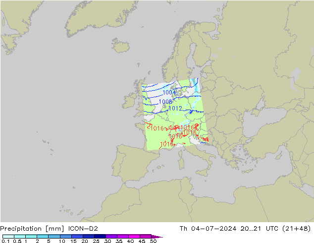 降水 ICON-D2 星期四 04.07.2024 21 UTC