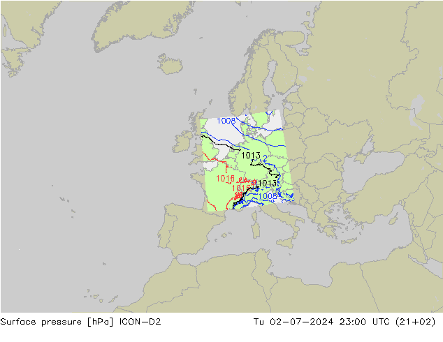 地面气压 ICON-D2 星期二 02.07.2024 23 UTC