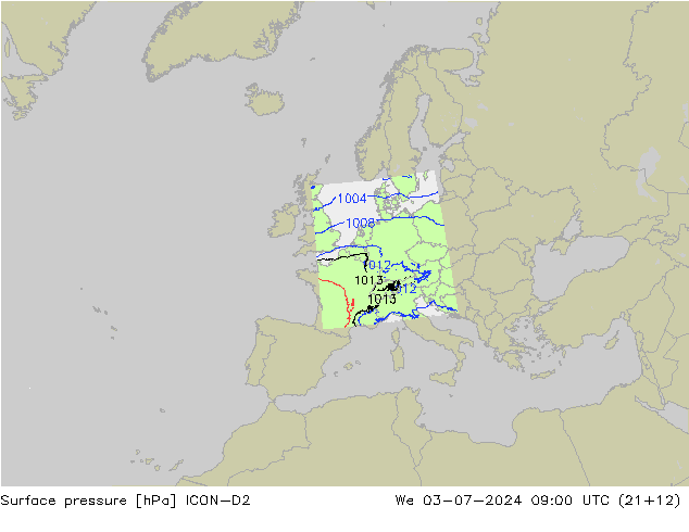 Luchtdruk (Grond) ICON-D2 wo 03.07.2024 09 UTC