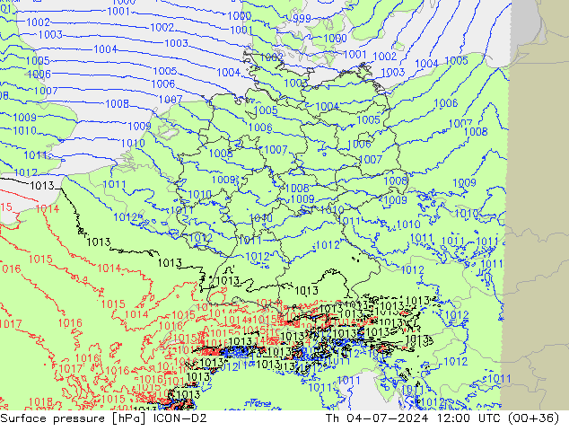 地面气压 ICON-D2 星期四 04.07.2024 12 UTC