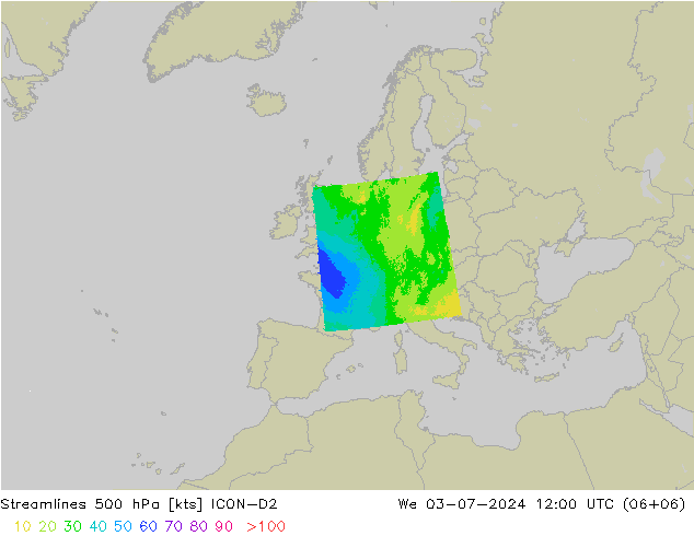 风 500 hPa ICON-D2 星期三 03.07.2024 12 UTC