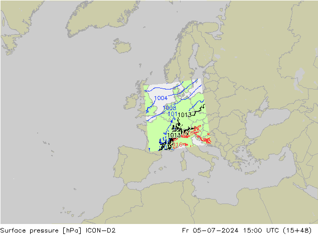 Luchtdruk (Grond) ICON-D2 vr 05.07.2024 15 UTC