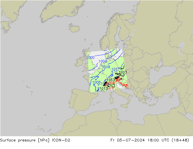 地面气压 ICON-D2 星期五 05.07.2024 18 UTC
