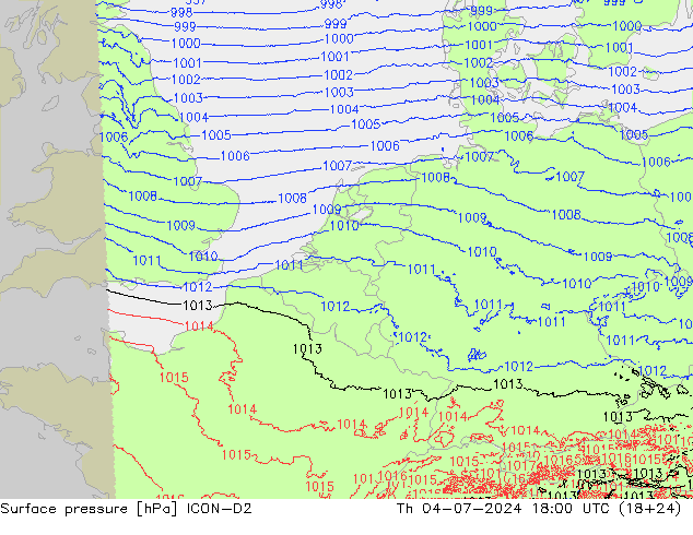 地面气压 ICON-D2 星期四 04.07.2024 18 UTC