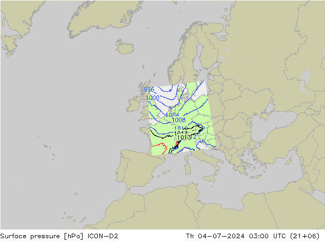 地面气压 ICON-D2 星期四 04.07.2024 03 UTC